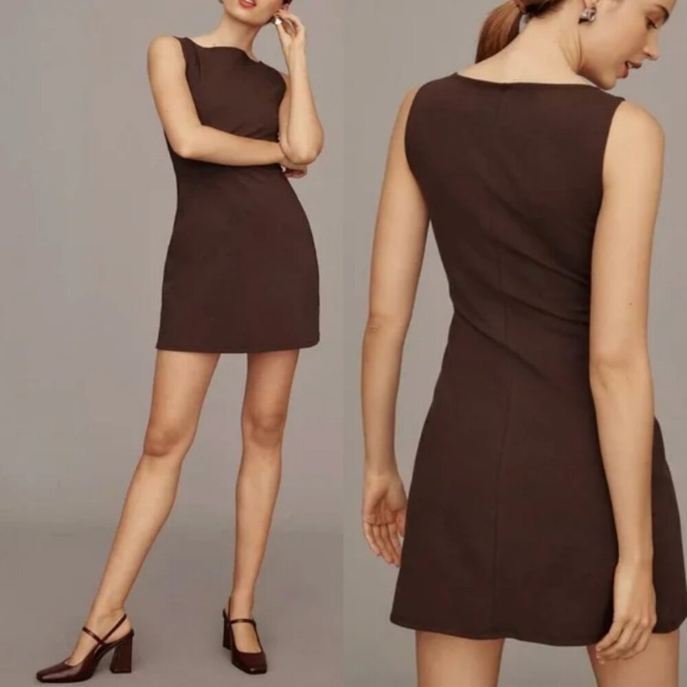 Reformation Natalie Stretch Brown Mini Dress | Size Small
